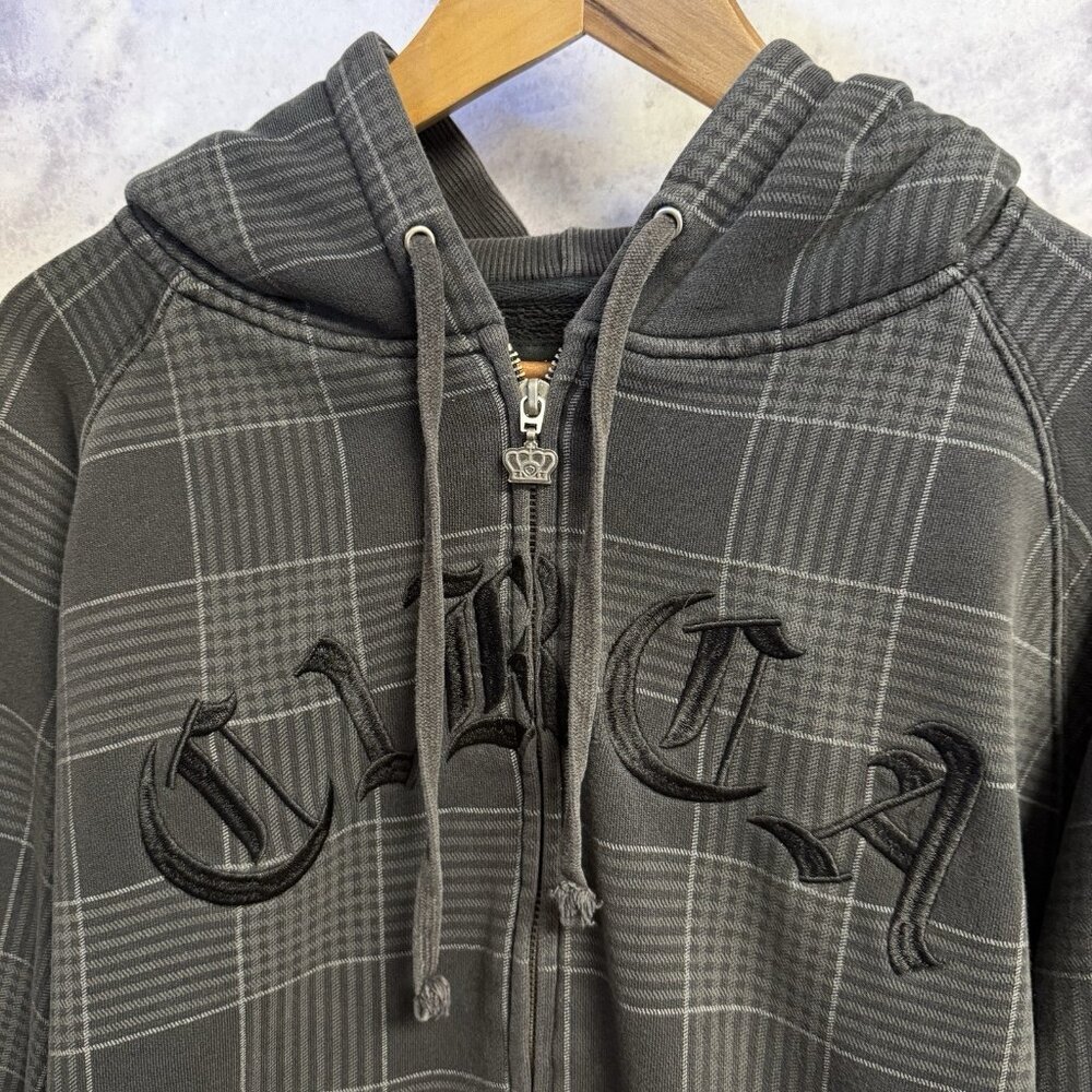 Vintage Y2K Circa Skateboards Hoodie Sweatshirt Black/Gray Zip Grunge Plaid XL
